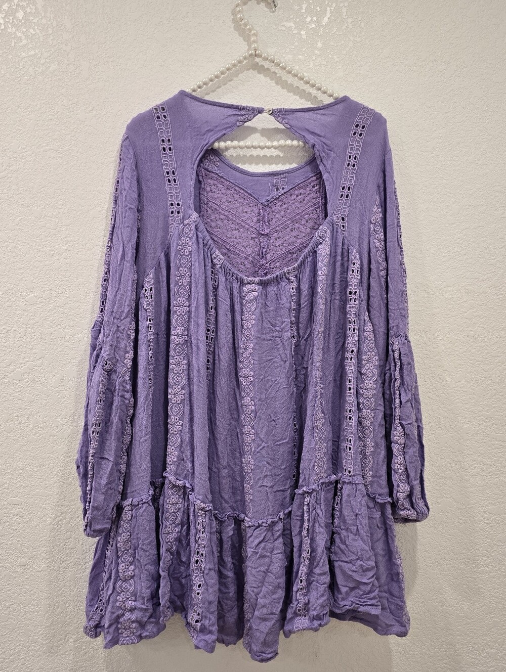 Free People Kiss Kiss Oversized Embroidered Tunic purple PTP 21" - Picture 4 of 6